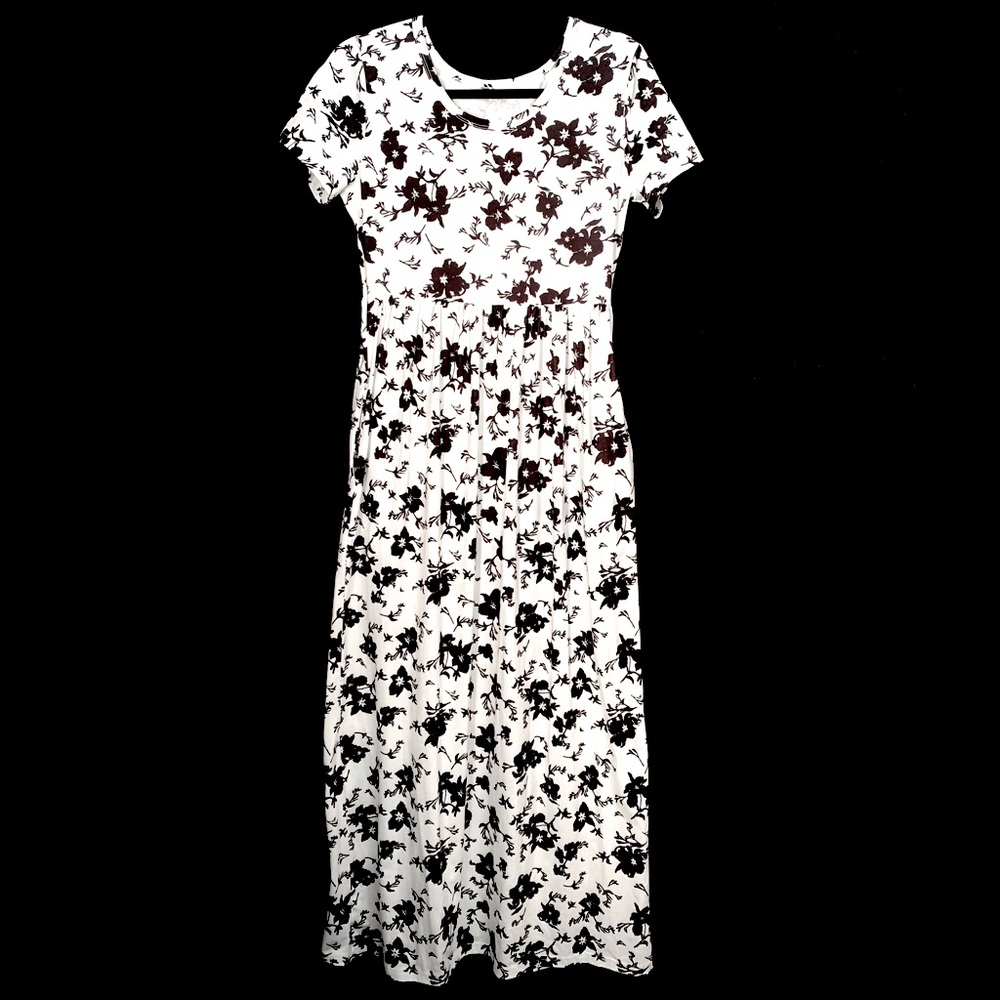 Black & White Floral Print Empire Waist Maxi Dress